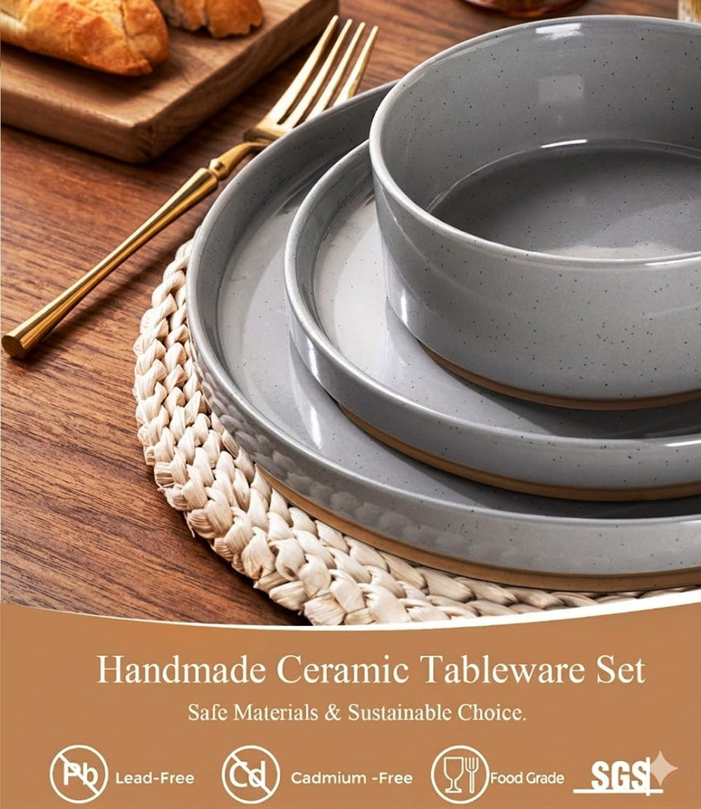 AmorArc Stoneware Dinnerware Sets for 4,12Pcs Plates and Bowls Set