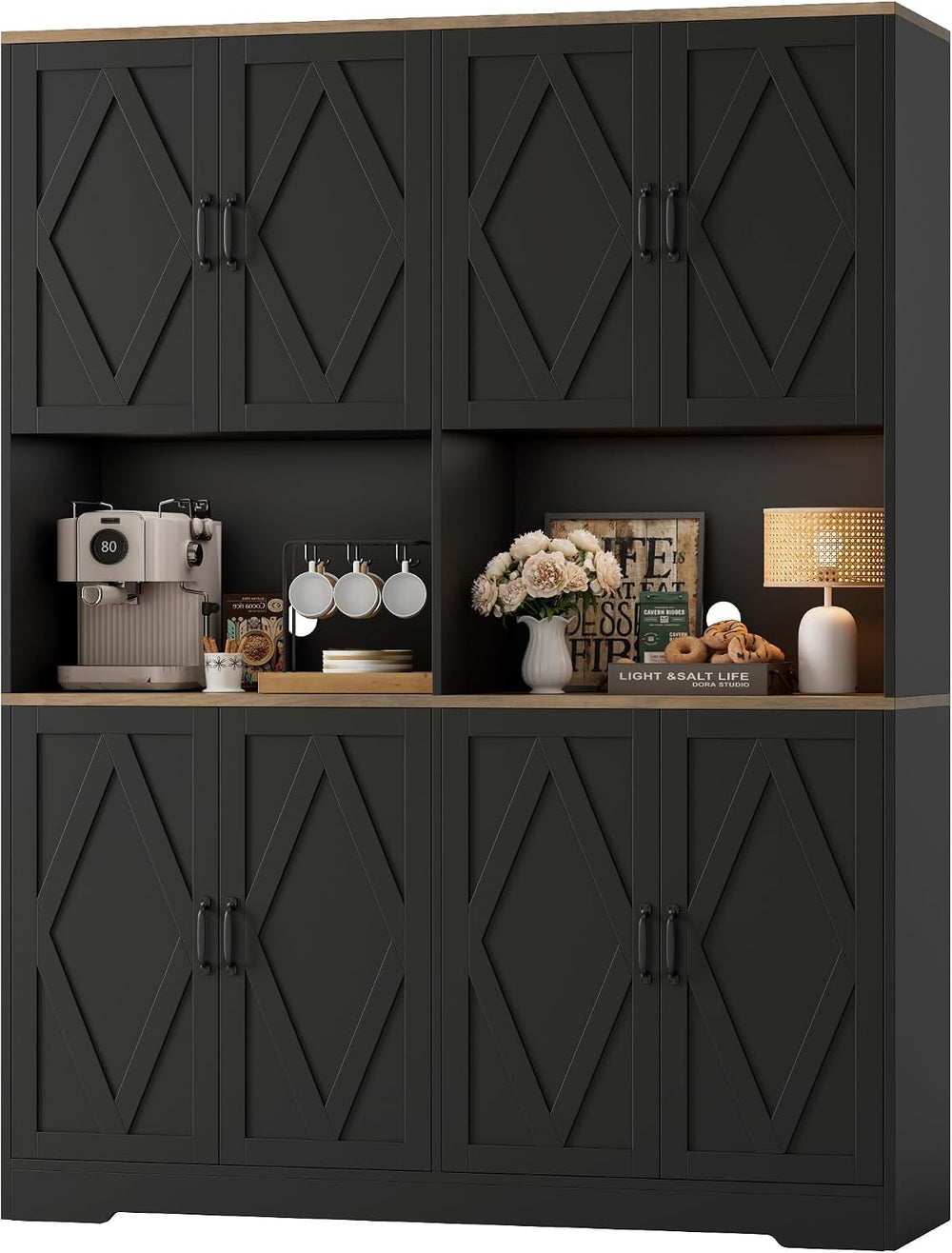 HOSTACK 55" W Pantry Cabinet, 71" Tall Kitchen Hutch Storage Cabine...