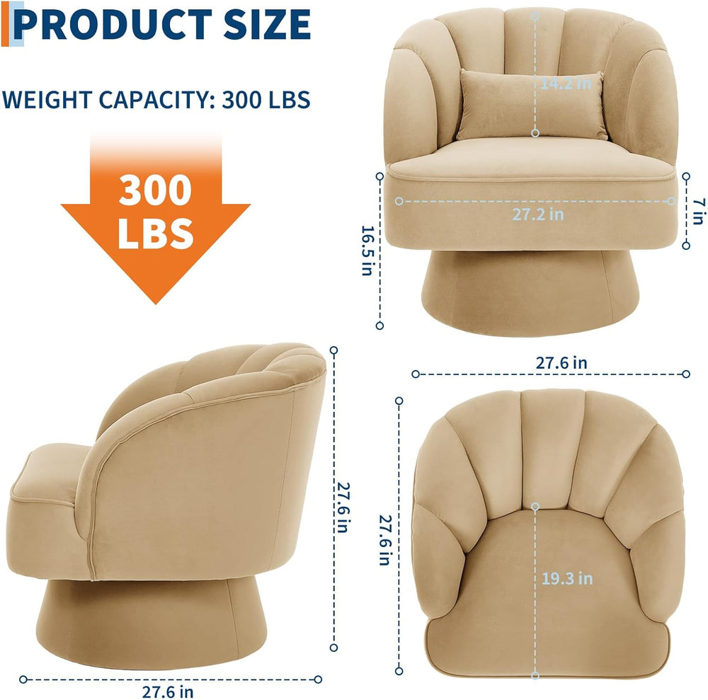 GarveeHome Modern 360° Swivel Velvet Barrel Accent Armchair – Striped Backres...