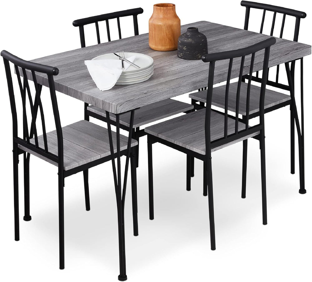 Best Choice Products 5-Piece Metal and Wood Indoor Modern Rectangular Dining ...