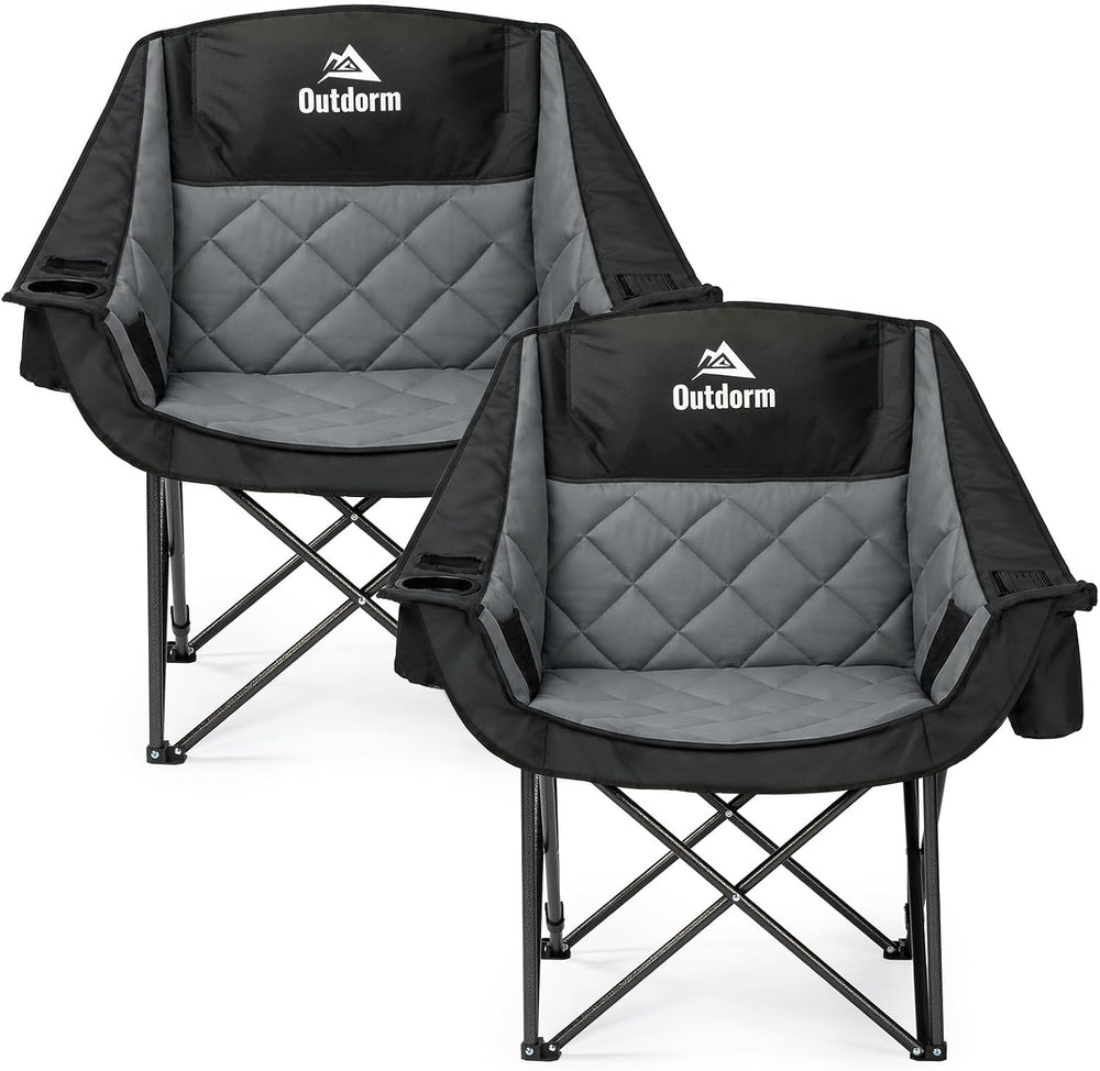2 Pack Oversized Camping Chairs for Adults, Support 450 lb Each, Black
