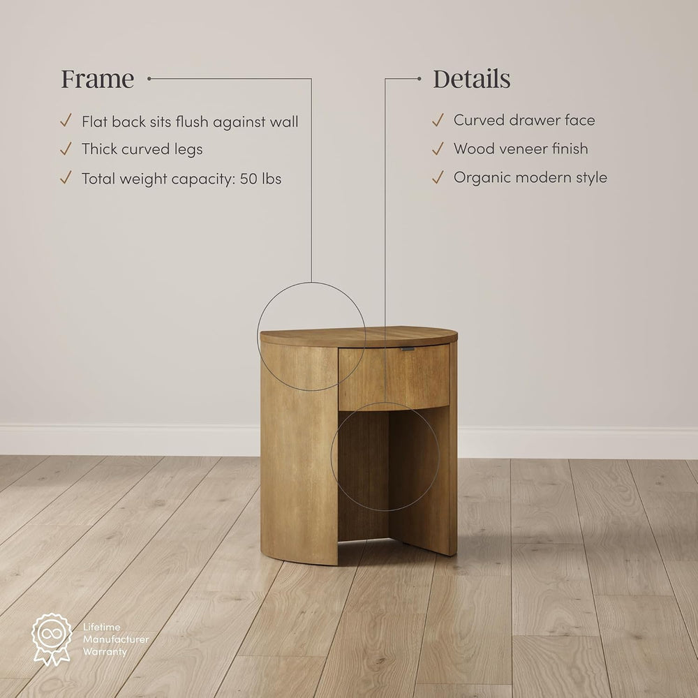Nathan James Shay Solid Wood Nightstand, Modern Bedside Table with Drawer, Co...
