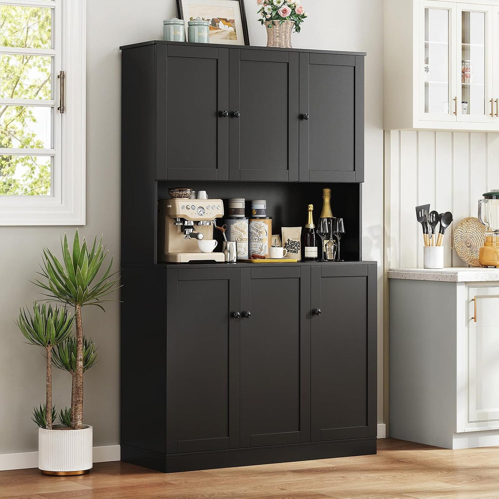 ONBRILL 71" Tall Kitchen Pantry Storage Cabinet, Kitchen Hutch, Black | ...