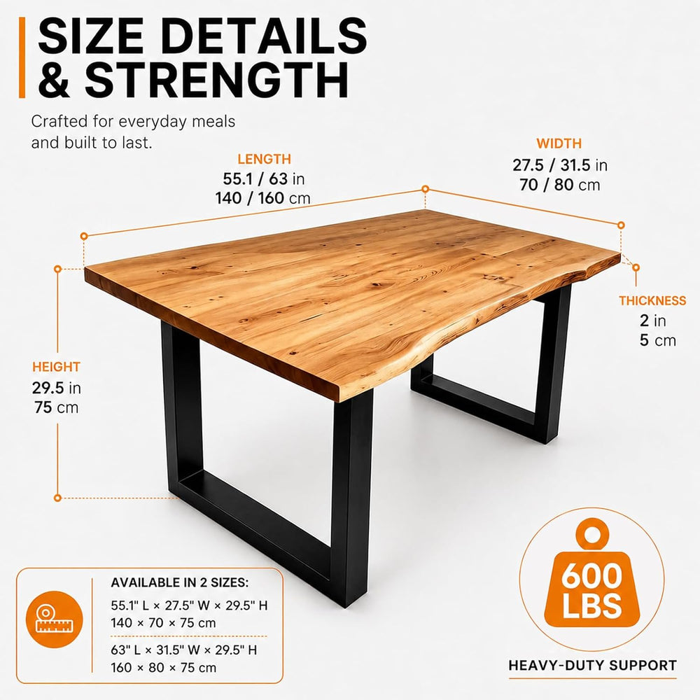 Farmhouse Live Edge Dining Table, Solid Wood Dining Table with 2" Table ...