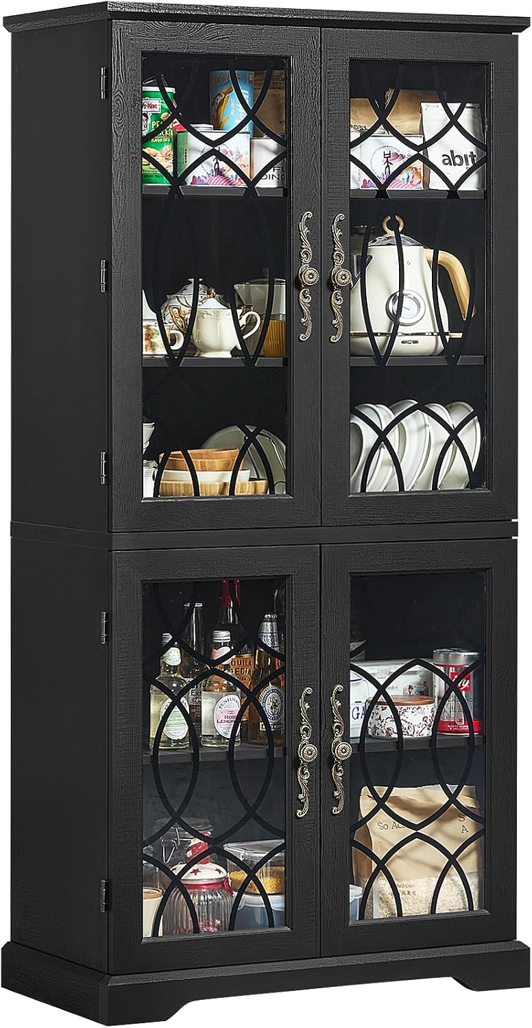 Joaxswe 67" Tall Pantry Cabinet, Wood Kitchen Pantries Cabinets with Gla...