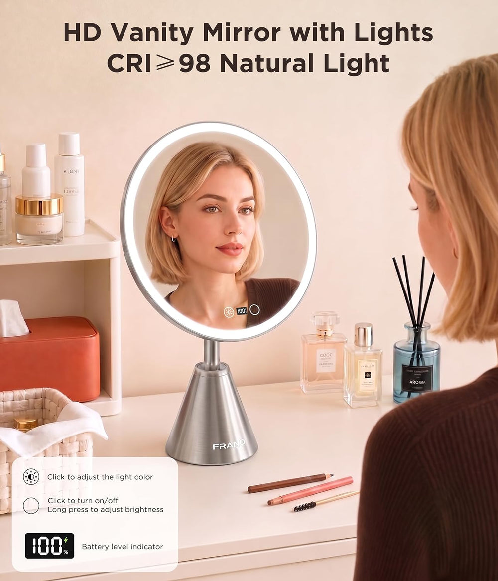 FRANO 10.5" Vanity Mirror with Lights, CRI≥98 True-Sunlight, 3 Colors &a...