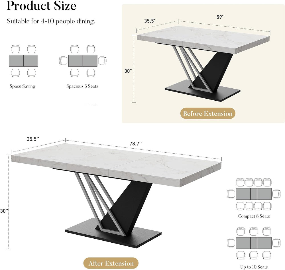 COSIEST 59'' to 78.7'' Extendable Dining Table for 4-8, Faux ...