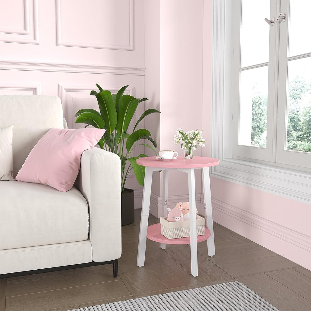 sthmec Side Table, Small Round End Table with Storage Shelf for Small Space, ...