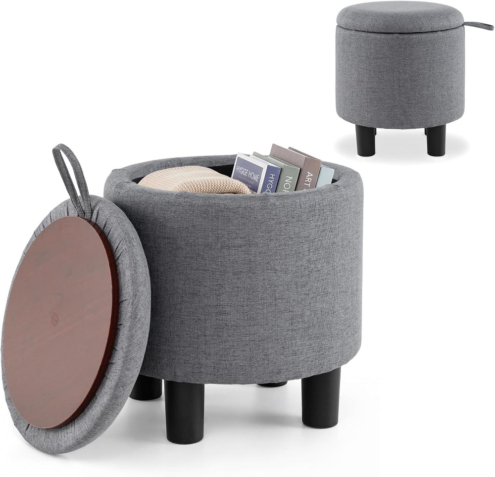 GIANTEX Round Storage Ottoman with Removable Lid & Sturdy Legs, Gray | Li...