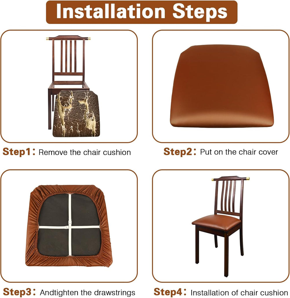 Leather Seat Covers for Dining Chairs Waterproof Chair Seat Covers Set of 6 O...