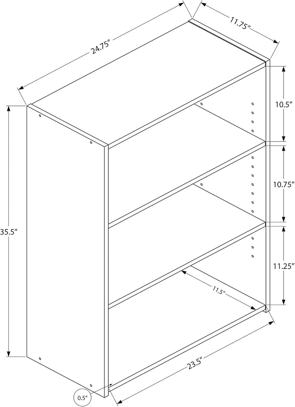 Monarch Specialties I BOOKCASE-36 H/Grey with 3 Shelves Bookcase, Gray