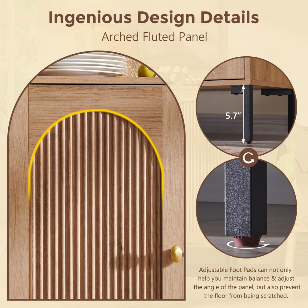IFGET 61.75" W Modern Arched Sideboard Buffet Cabinet with Storage, Natural