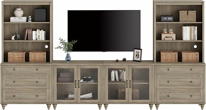 WAMPAT Entertainment Center with Bookshelves for TVs up to 75", Farmhous...