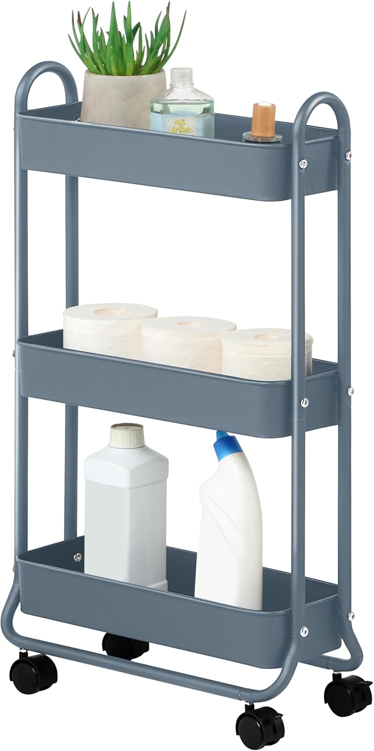 SunnyPoint Slim Rolling Storage Cart, 3 Tier Bathroom Storage Organizer Bathr...