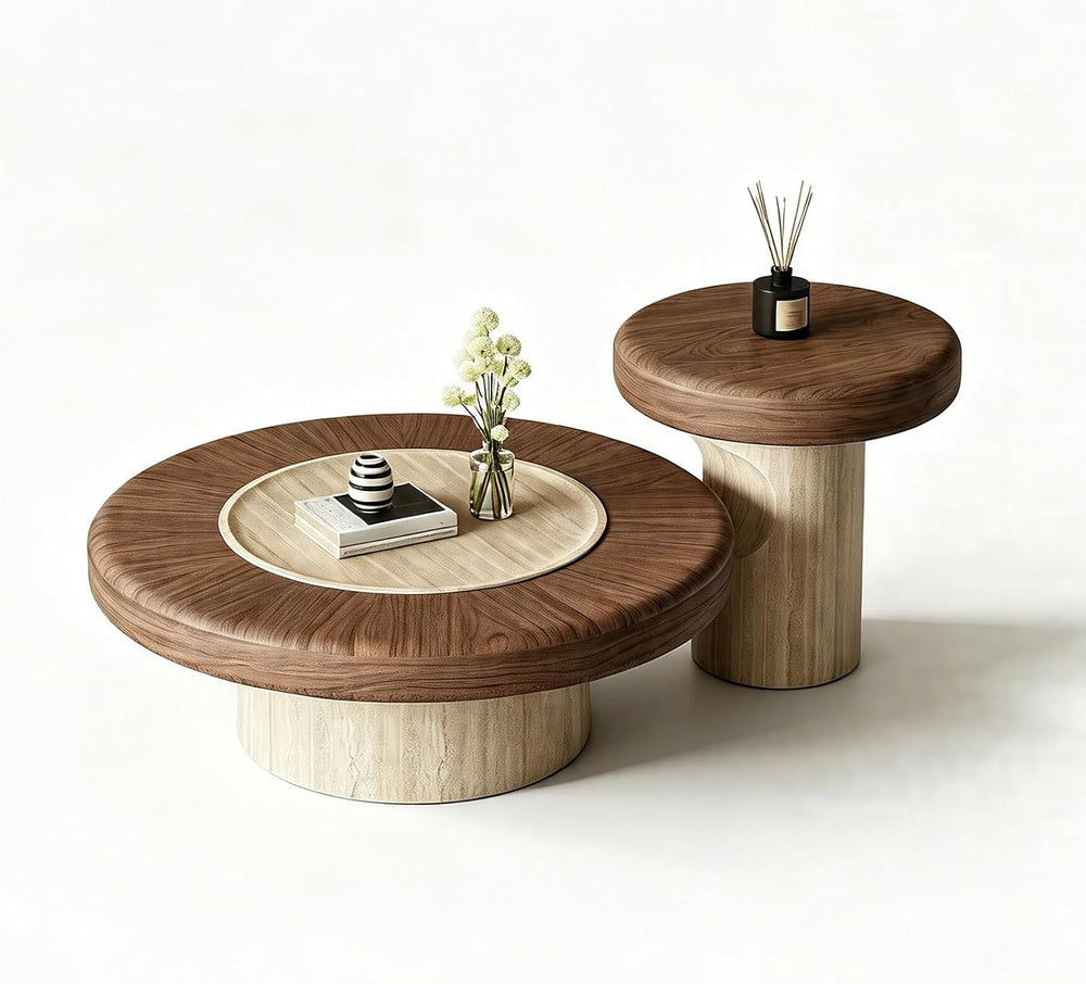Set of 2 Modern Round Nesting Coffee Tables with Storage for Living Room | Ro...