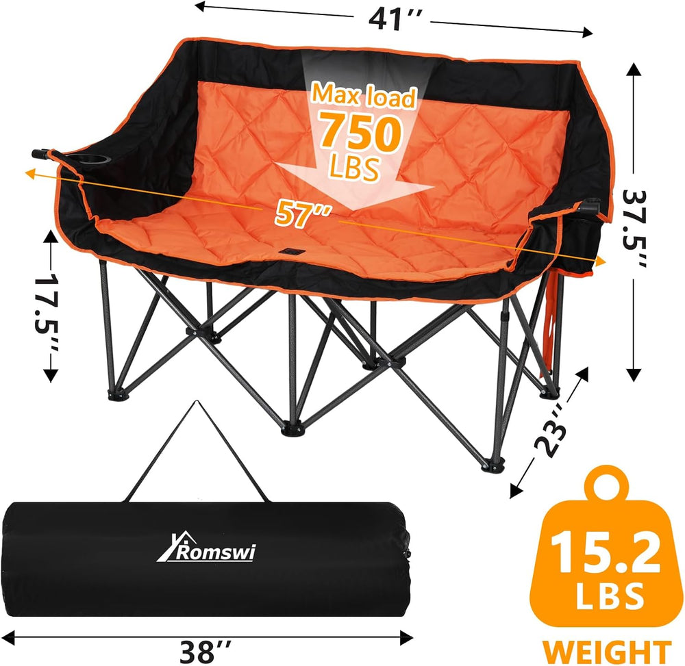 Romswi Double Camping Chair,2 Person Camping Chair Oversized Folding Loveseat...