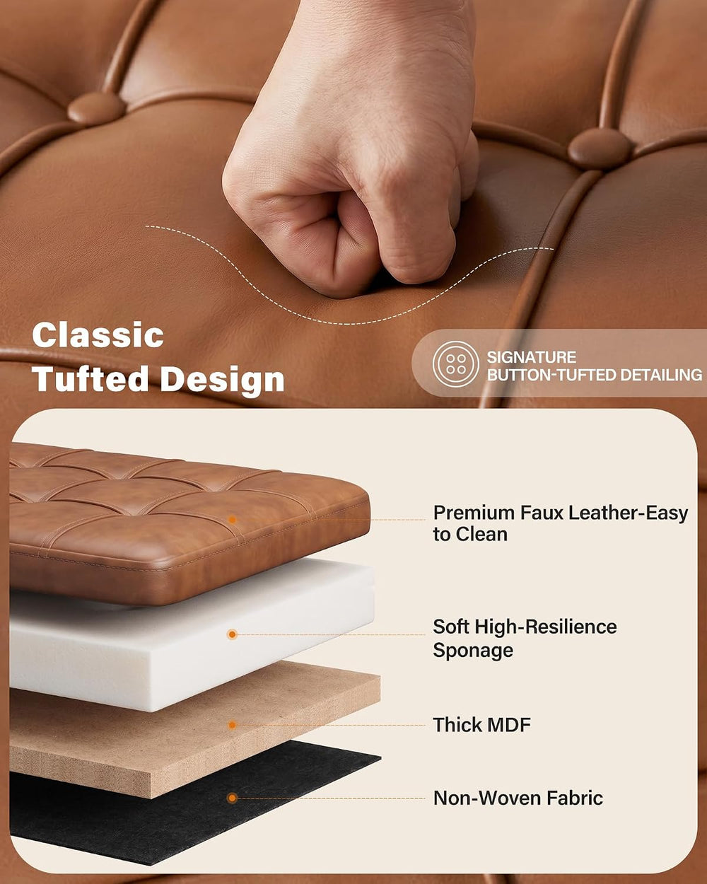Entryway Bench, Modern PU Leather Upholstered End of Bed Bench Brown
