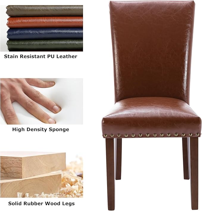 COLAMY Upholstered Parsons Dining Chairs Set of 4, PU Leather Dining Room Kit...