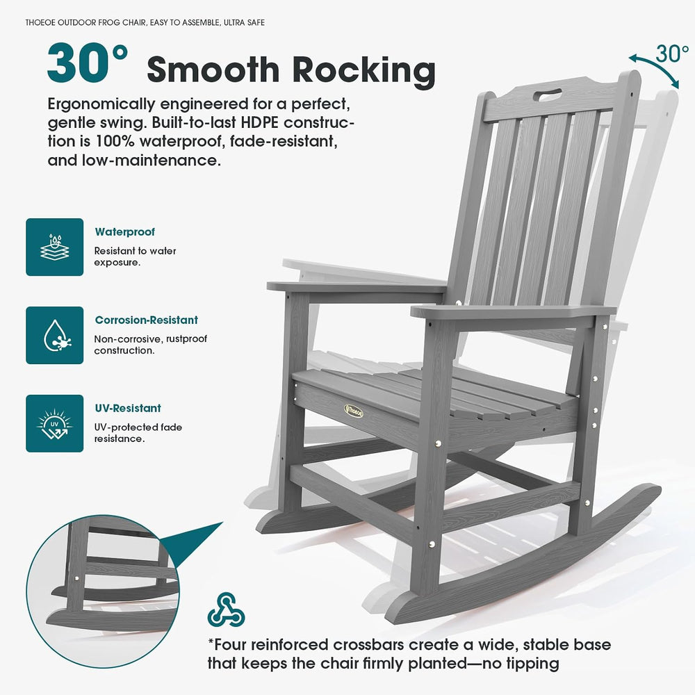 THOEOE Outdoor Rocking Chairs, Oversized Patio Rocking Chair | HDPE Outdoor R...
