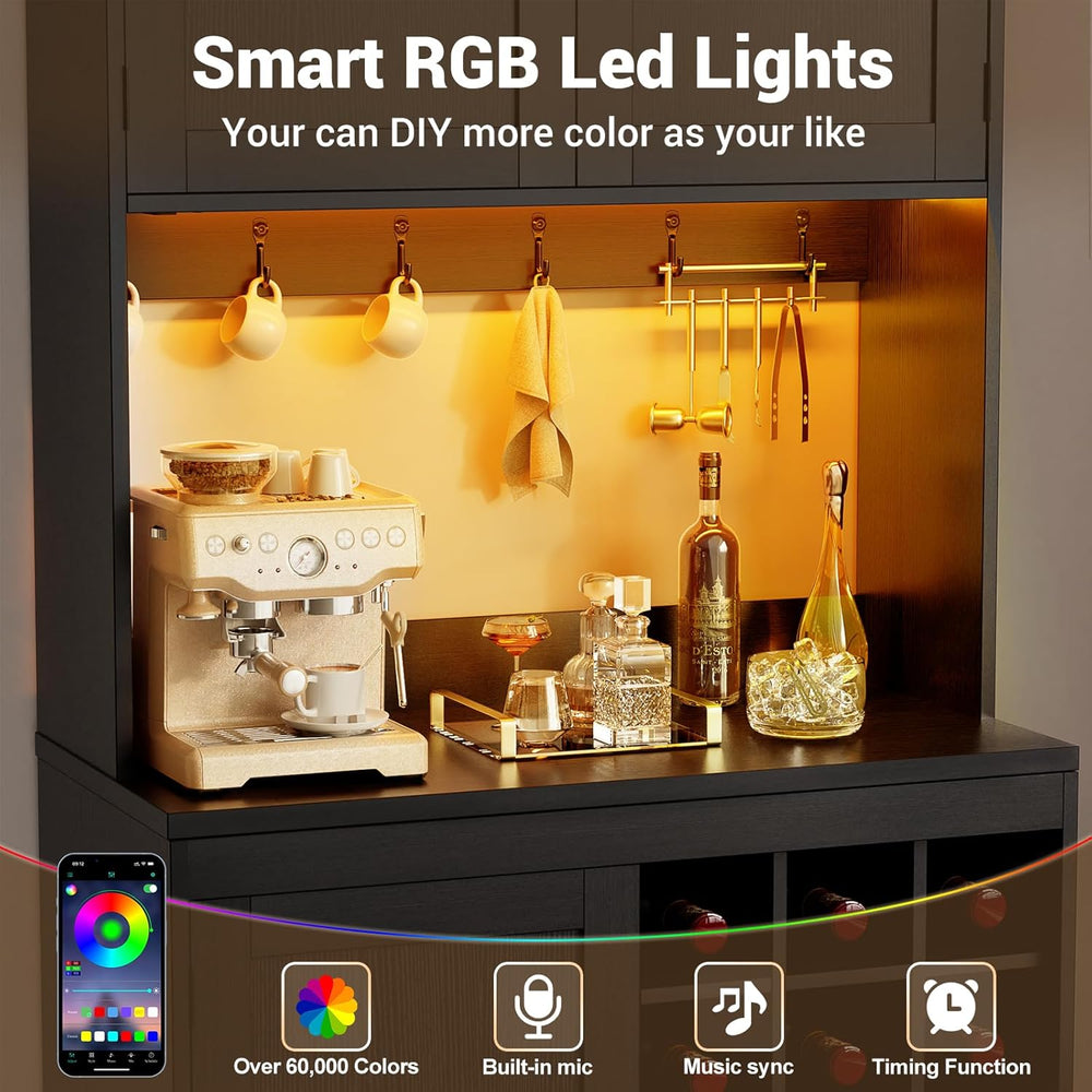 Unikito 72" Tall Kitchen Pantry Cabinet with LED Light & Outlet, Bla...