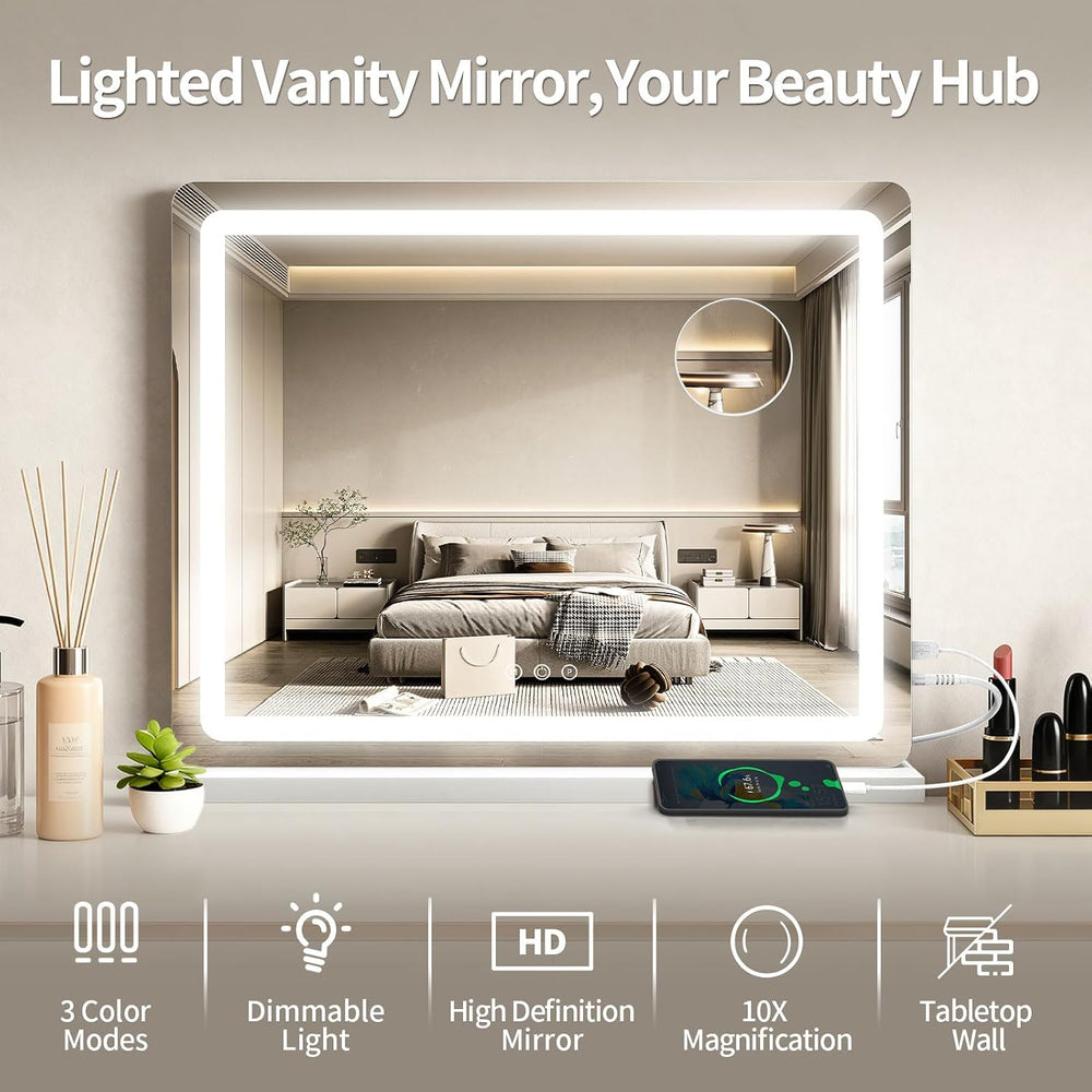 ROLOVE 23"x 18" Large Vanity Mirror with Lights, LED Makeup Mirror ...
