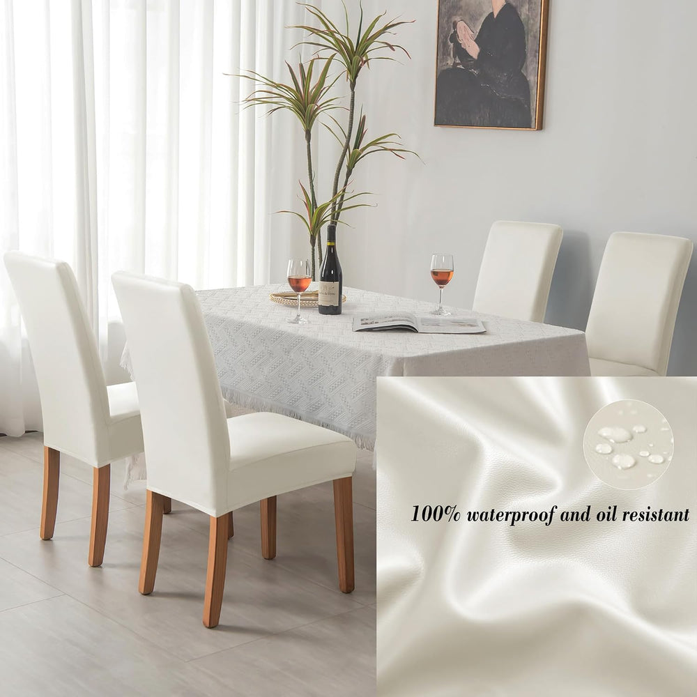 HFCNMY Stretch Waterproof PU Dining Chair Covers Set of 4 - Soft, Washable Sl...