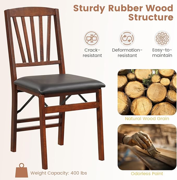 Giantex Folding Dining Chairs Set of 2, Foldable Wood Kitchen Chairs with Pad...