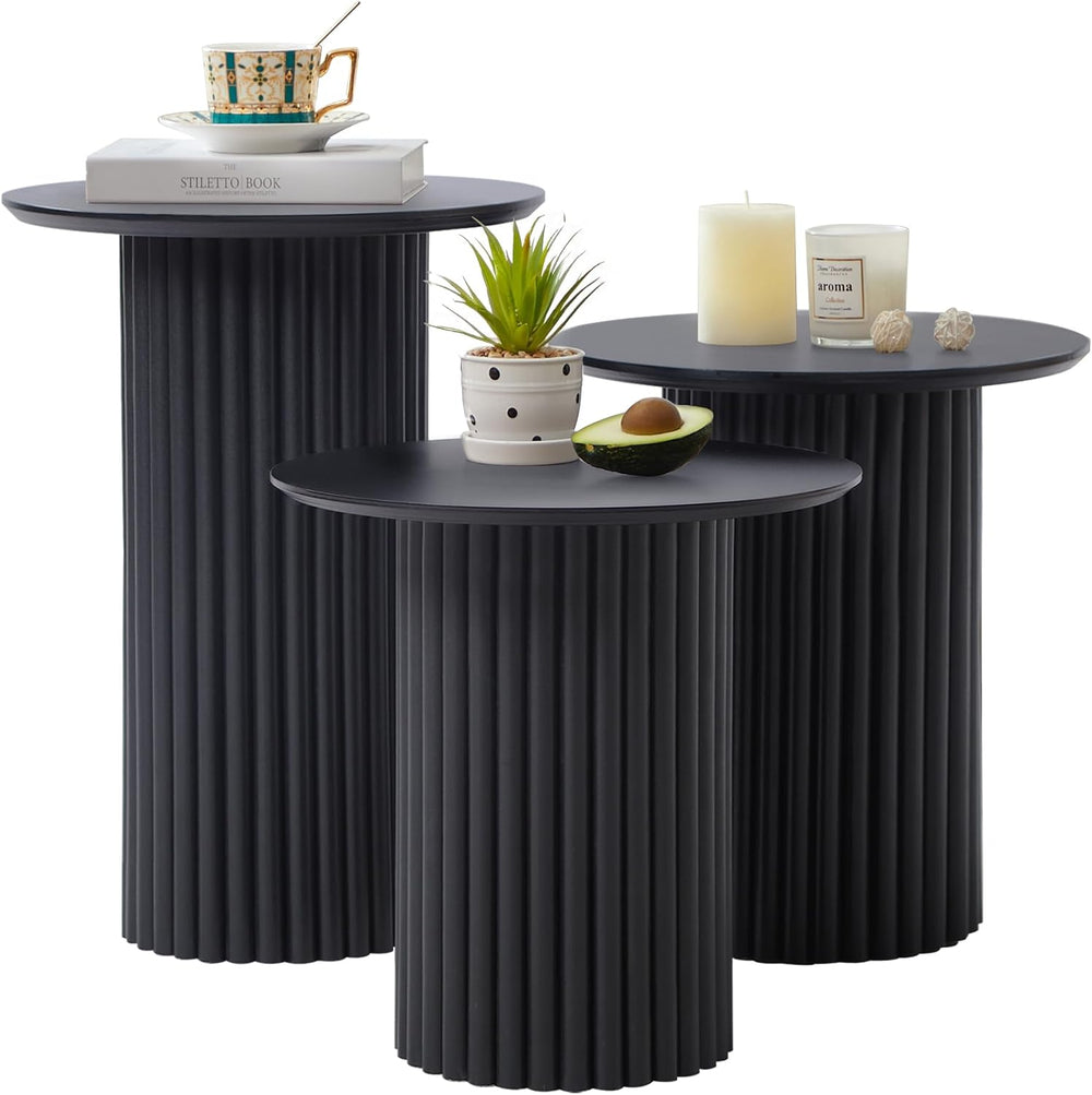 Bifins Black Round Nesting Coffee Table Set of 3