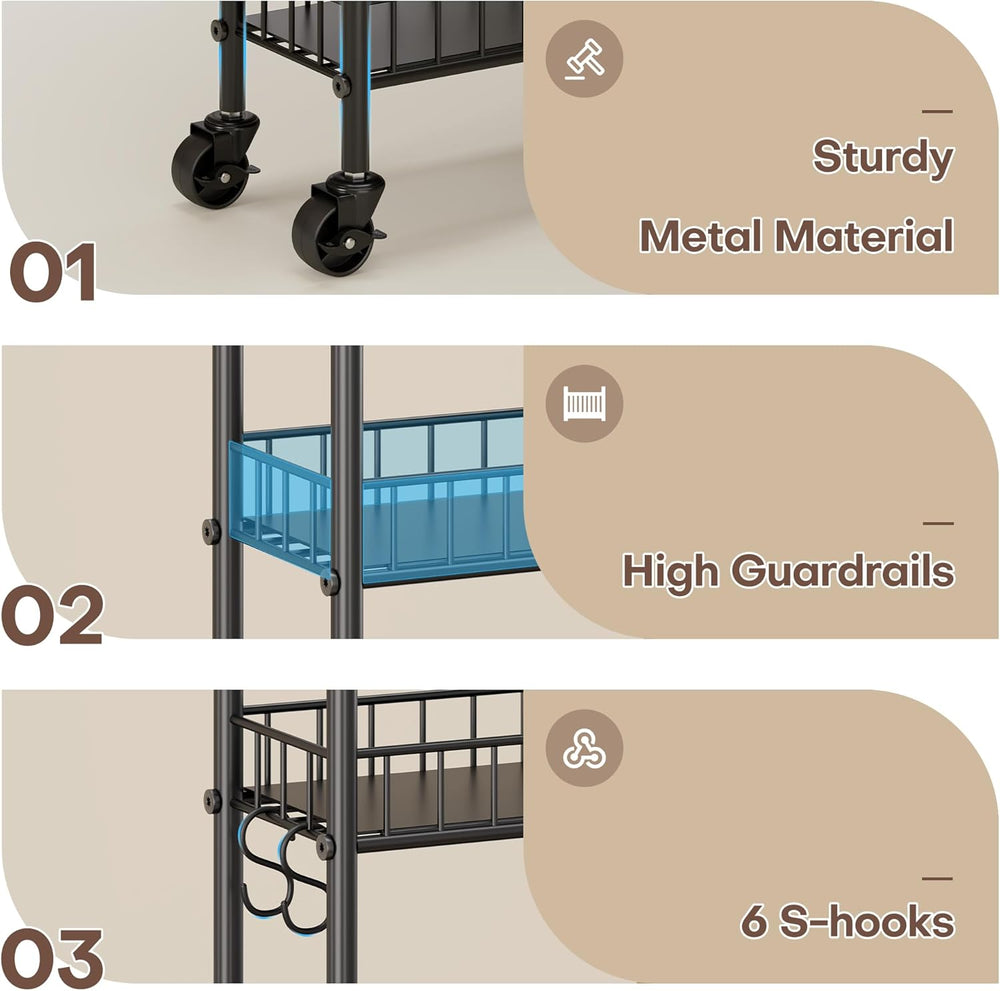 Slim Rolling Storage Cart with Wheels, Metal 6 Tier Spice Rack Mobile Shelvin...