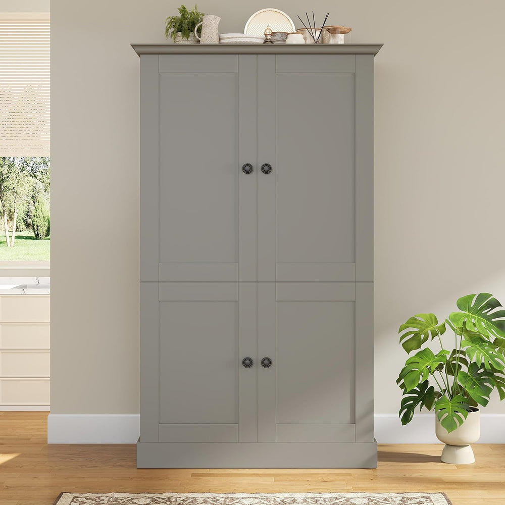 Freestanding Kitchen Pantry,Tall Storage Workstation with 4 Doors, 6 Door She...