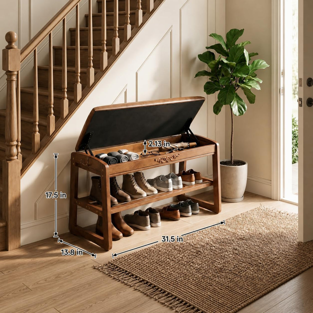 Shoe Rack Bench,2 Tiers Shoe Bench with Storage with Flip-Top,Wood Shoe Rack ...
