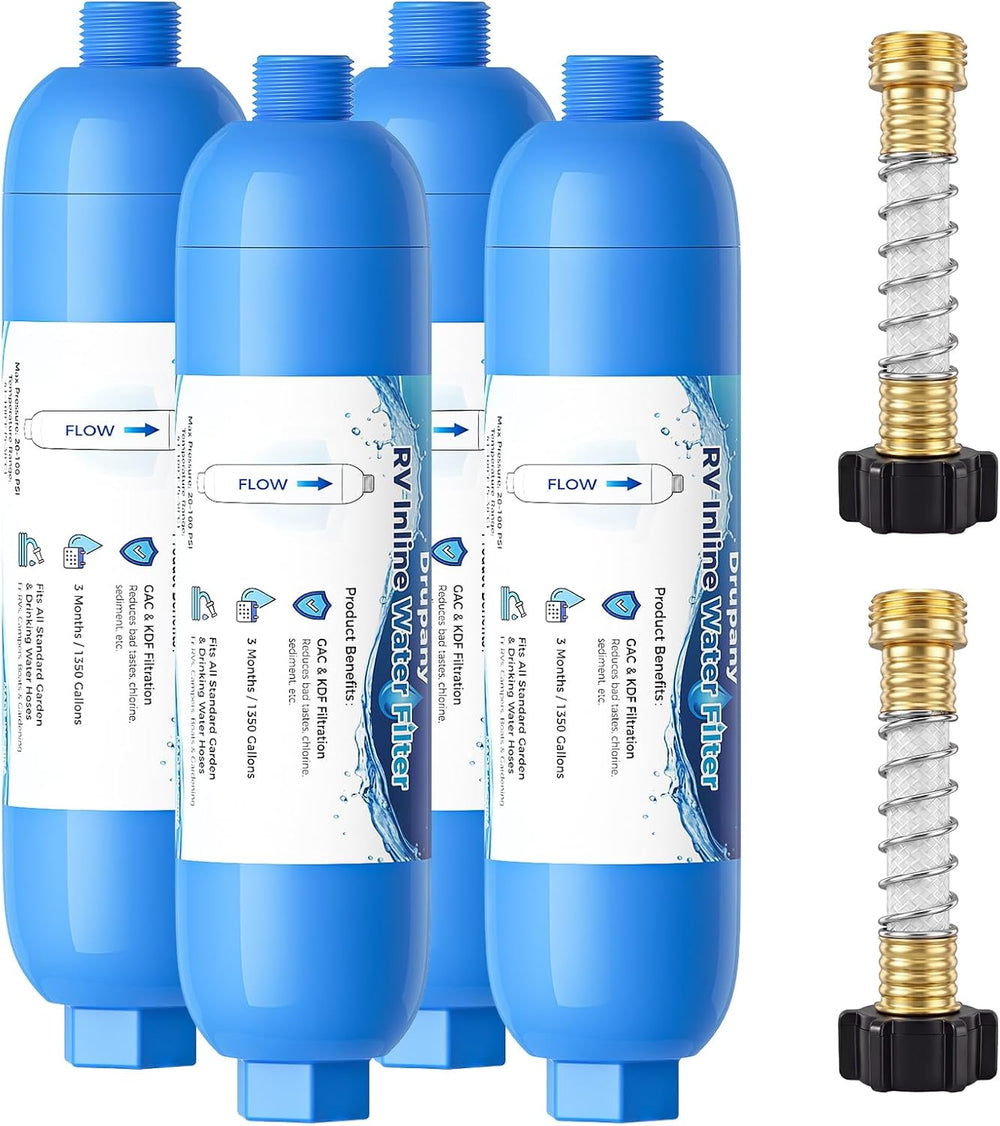 RV Water Filter, 4 Pack RV Inline Water Filter with Flexible Hose Protector