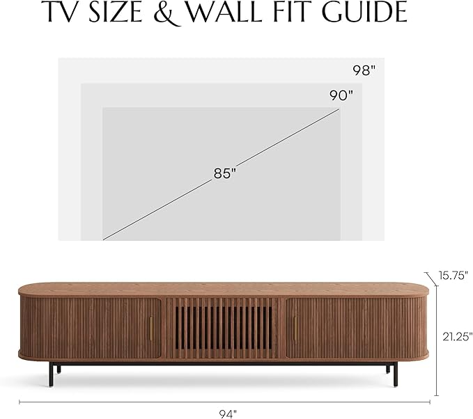 POVISON Fully-Assembled Mid Century Modern TV Stand for 75+ inch TV, Sliding ...