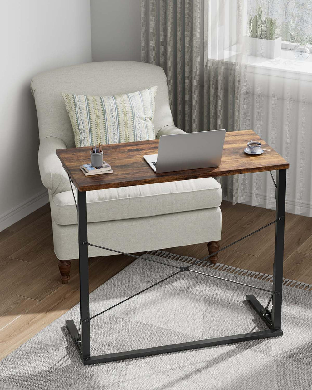 Vantic 31.5" Folding TV Tray Table for Eating on Couch, Rustic Brown | F...