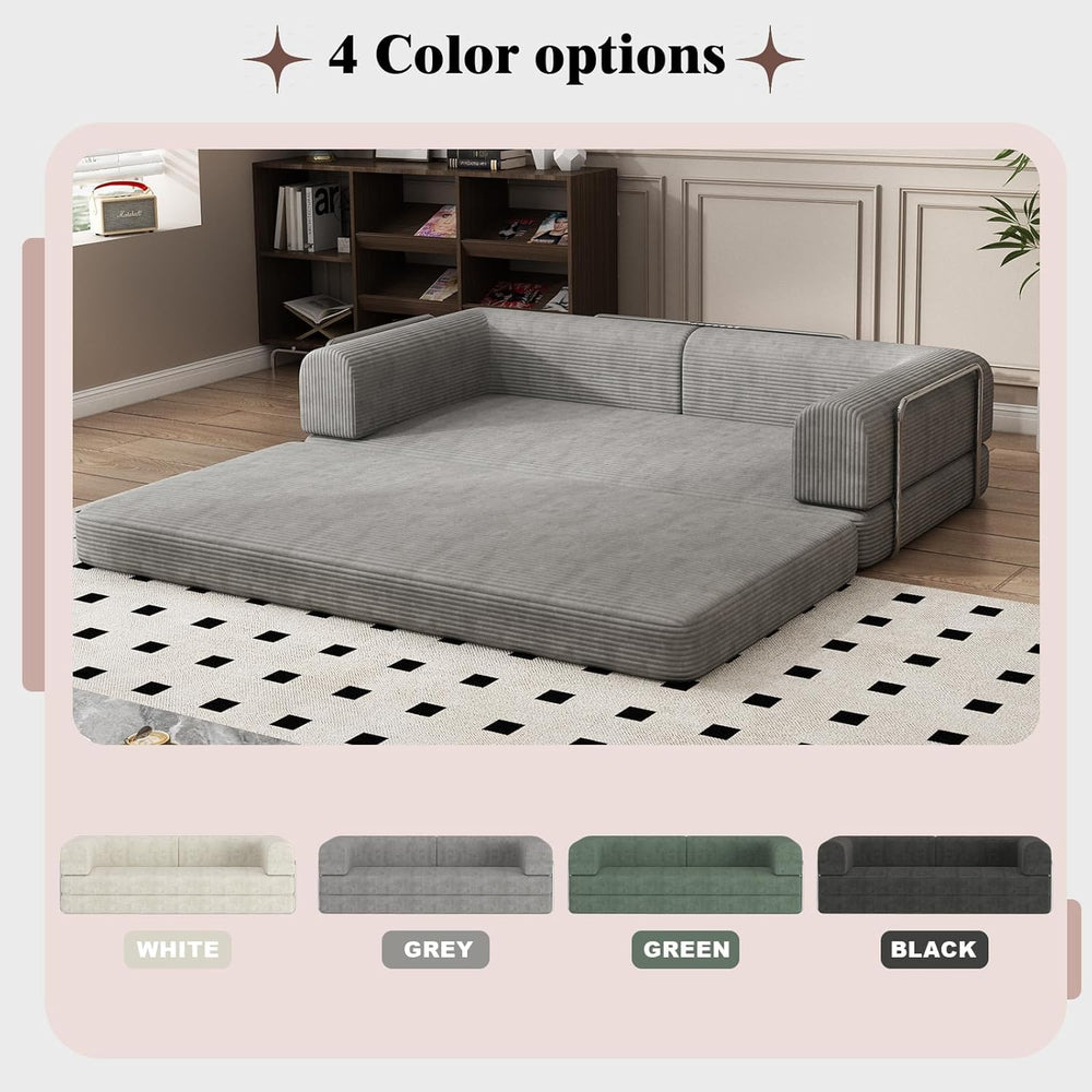 79" 5-in-1 Convertible Sleeper Sofa Bed, No Assembly Corduroy Modular Fu...