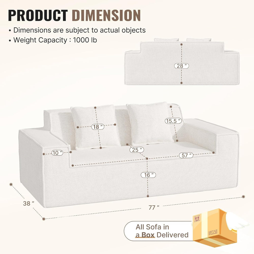 77'' Modern Small Cloud Loveseat Sofa, Love Seat Couch, Beige | Luxan...