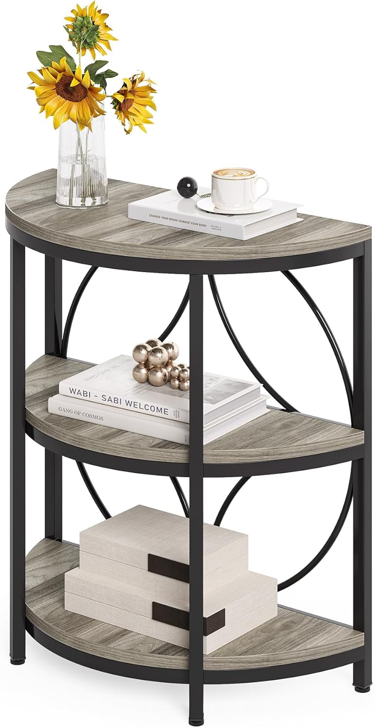 LITTLE TREE Half Moon End Table, Half Round Side Table for Living Room, 3-Tie...