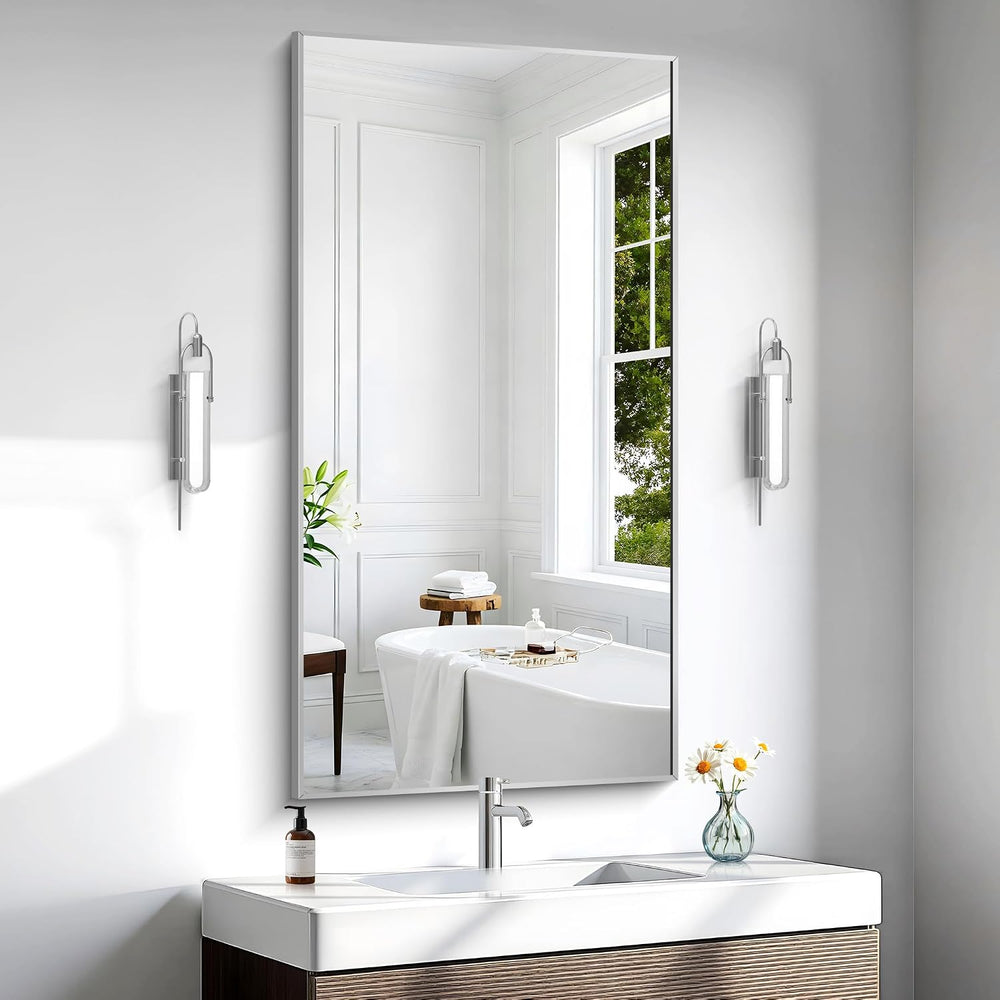 BONEWEI Silver Bathroom Mirror,24x48 inch Wall Mirror for Bathroom Wall Mount...