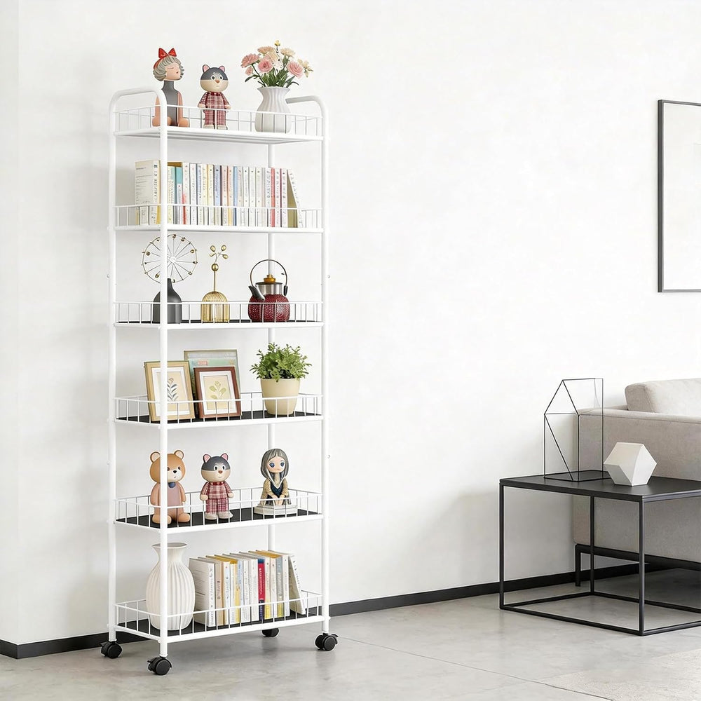 10in Slim Storage Cart, Metal 6-Tier Narrow Rolling Shelf, Sturdy Slim Storag...