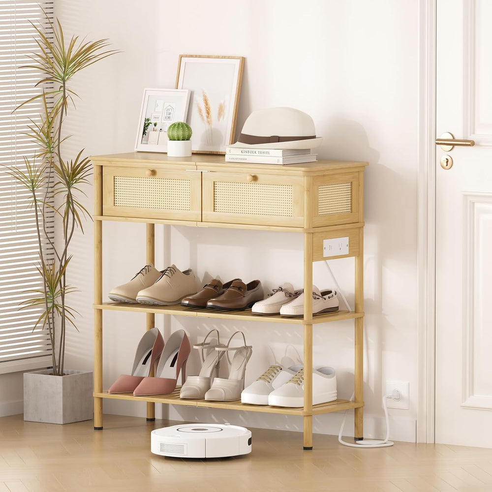 Entryway Table Sofa Console Table, Bamboo Small Entry Way Table with Drawers ...