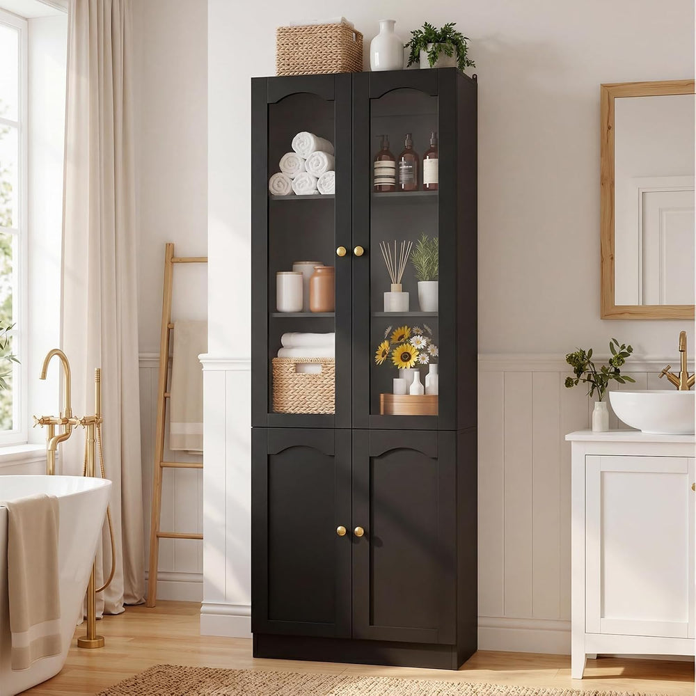Cyclysio 80" Tall Pantry Cabinet with 8 Doors, Black Kitchen Pantry Stor...