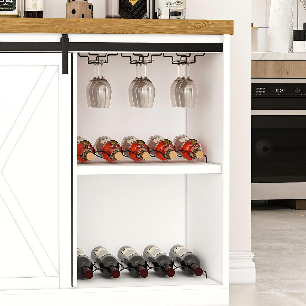 Coffee Bar Cabinet with Mini Fridge Space, 49.2 inch Farmhouse Kitchen Buffet...