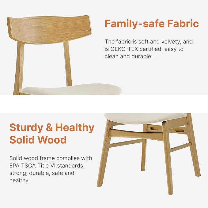 Wooden Dining Chairs Set of 6, Upholstered Modern Dining Room Chairs, Mid Cen...