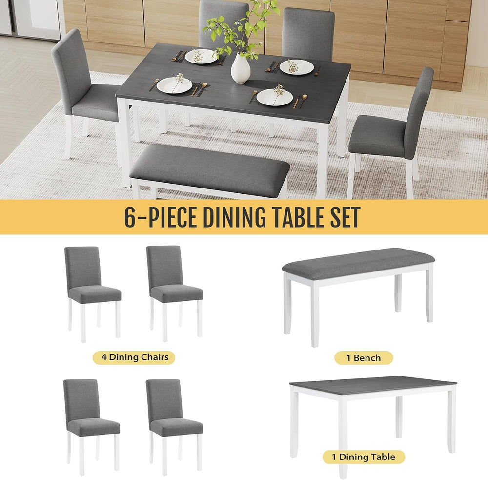 Zevemomo 6-Piece Solid Wood Dining Table Set, Wooden Legs, Grey & White |...