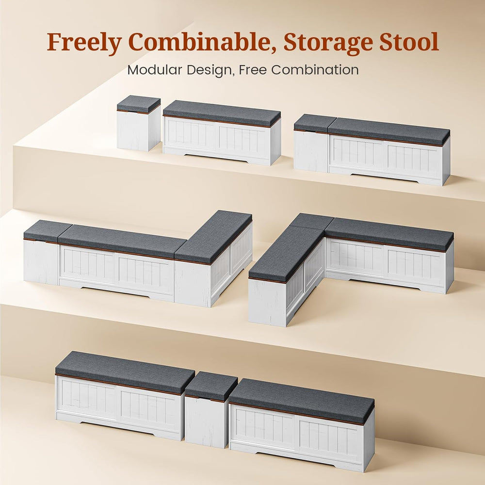UPOSOJA Farmhouse L Shaped Corner Shoe Storage Bench with Cushion Entryway Sh...