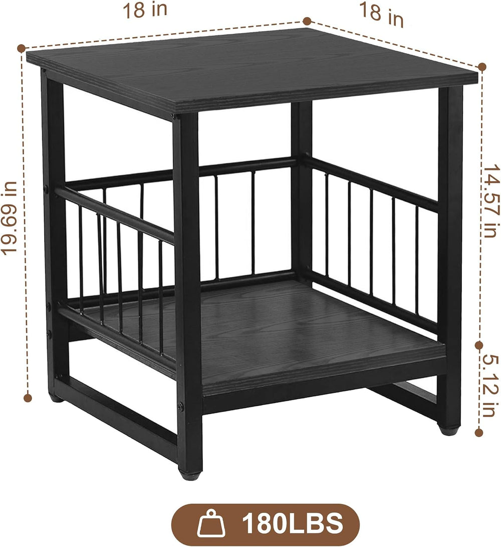 End Table, Industrial Side Table with 2-Tire Storage Shelf, 180LBS Mini Fridg...