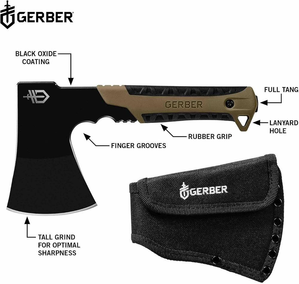 Gerber Pack Hatchet & Sheath, Mini Axe for Camping, 3.5" Blade,Coyot...