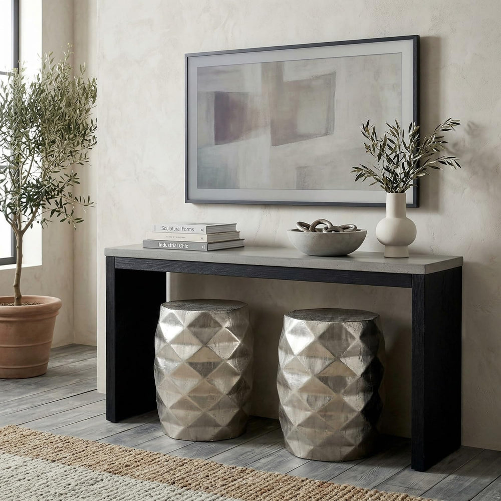 Hives & Honey Anna Side Table, Geometric Mango Wood Accent Table, Modern ...