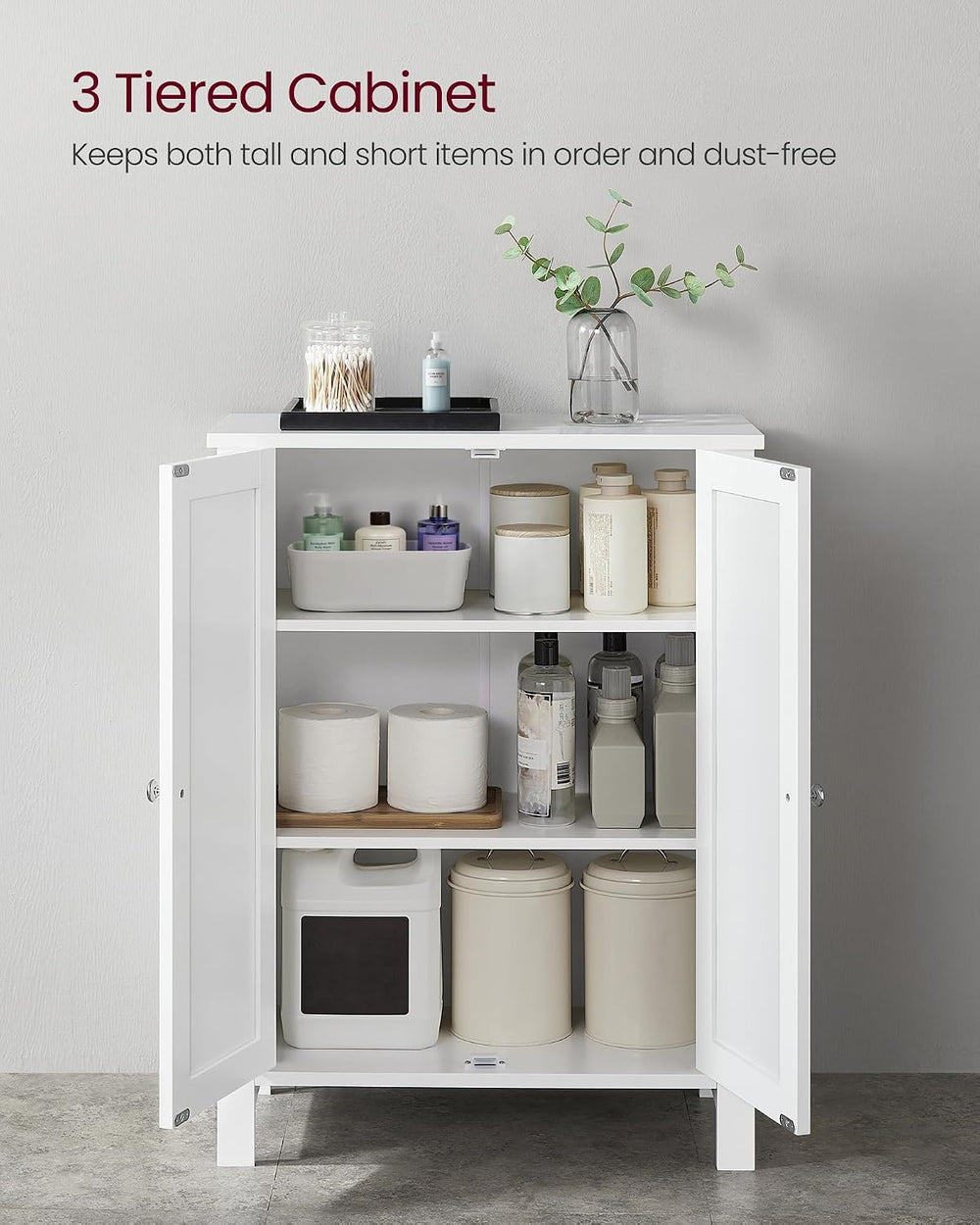 VASAGLE Floor Storage Cabinet, Freestanding Storage Unit with 2 Adjustable Sh...