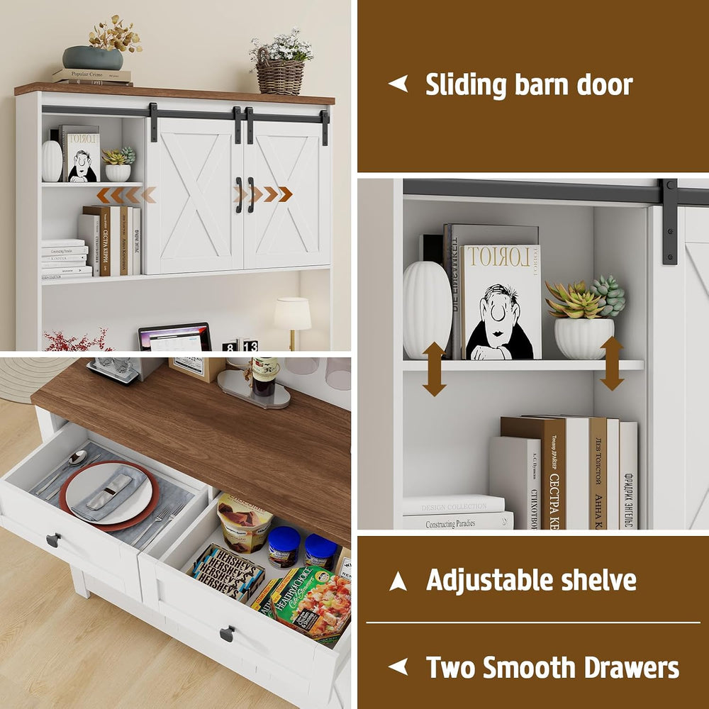 Vabches 67.7 Inch Farmhouse Pantry Storage Cabinet with Sliding Barn Doors, 2...